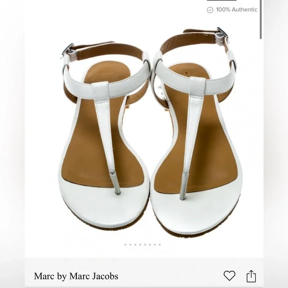 Marc by Marc Jacobs White Leather Avrum Studded Thong Sandals NEW Size 37.5 - Picture 2 of 5